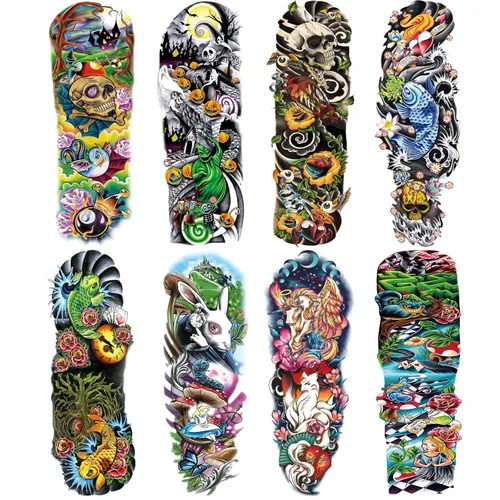 Miniatura 15 de Adhesivos de manga de tatuajes falsos de lobo león, brazo completo, dragón animal, tribal, mangas temporales de tatuaje para hombres, mujeres