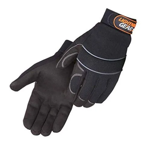 Liberty Glove & Safety 0916BK/L Lightning Gear 1stKnight - Guante mecánico de piel sintética con cierre de gancho y bucle, talla L, color negro