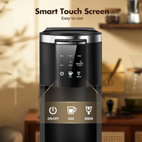 Miniatura 4 de Electactic Cafetera de una sola porción, cafetera 2 en 1 para K-Cup y café molido, tamaños de preparación de 6 a 14 onzas, cafeteras en cápsulas