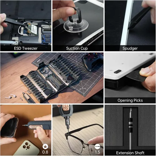 Miniatura 7 de Mini destornillador eléctrico, JAKEMY destornillador de potencia de par ajustable de doble modo, destornillador de precisión magnético inalámbrico