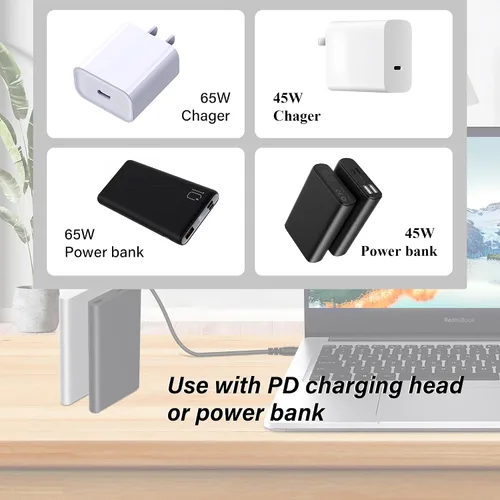 Miniatura 4 de GINTOOYUN Cable de carga USB C a DC5521 de 65 W PD USB tipo C de entrada a CC 0.217 x 0.083 in, cable de carga de alimentación de salida, para 15v