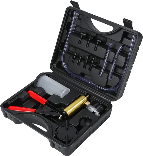 Miniatura 5 de Yonligonju Kit de purga de frenos con bomba de vacío manual con adaptadores de manómetro, juego de purga de líquido de frenos automotriz para Negro