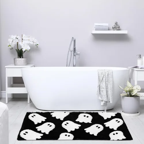 Miniatura 7 de Tapete de baño de fantasma negro, tapete de baño suave de Halloween, antideslizante, lindo fantasma espeluznante, decoración de baño, alfombra