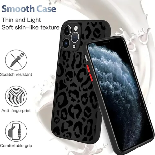 Miniatura 4 de Funda compatible con iPhone 14, piel de animal de leopardo negro, delgada, suave, TPU negro + funda protectora de espejo templado para Apple 14
