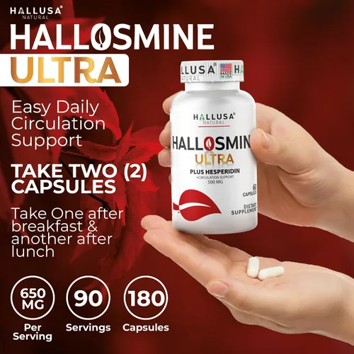 Miniatura 3 de Hallosmine Ultra Diosmin 500mg Hesperidin 150mg, 180 cápsulas + crema para piernas gratis 4 onzas Suplemento de circulación de piernas y apoyo