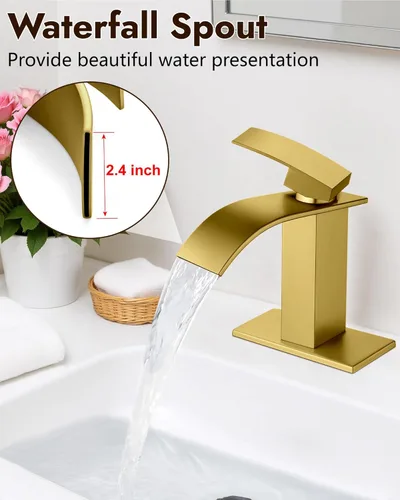 Miniatura 2 de Midanya - Grifo de baño con boquilla de cascada, de un agujero o tres agujeros para montaje en cubierta, grifo de lavabo de acero inoxidable 304