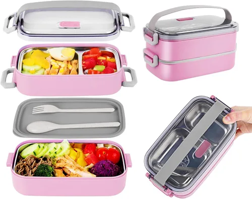 Miniatura 18 de Lonchera Bento para niños, mujeres y hombres, 47 onzas, 2 compartimentos, para ensalada, aperitivos, ensalada, paquete de preparación de alimentos