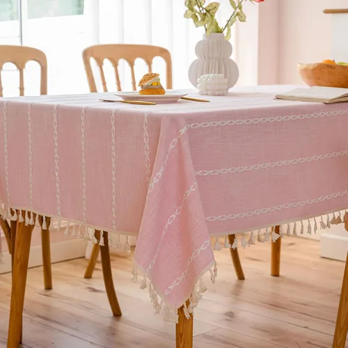 Miniatura 10 de Mantel rectangular de lino beige crema para comedor y cocina, mantel rectangular de arpillera de lino con borlas, resistente, rústico, campestre