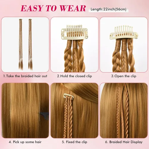 Miniatura 3 de REECHO Extensiones de cabello trenzado con clip, 6 trenzas de bebé, 3 trenzas en un clip, extensiones sintéticas suaves naturales de 22 pulgadas
