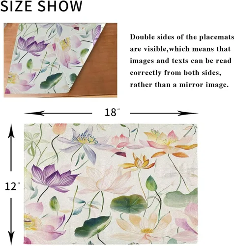 Miniatura 8 de Personalizado Bangladesh Water Lily Belleza Flores Configuración de mesa para mesa de comedor Decoración Cena Impermeable Manteles individuales