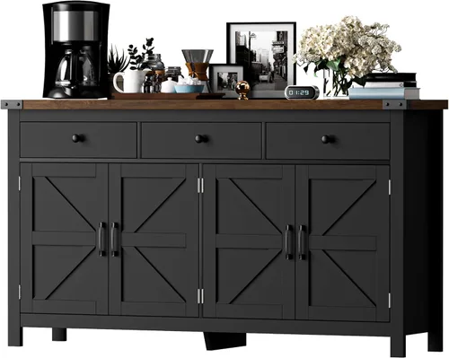 Miniatura 16 de VVFLU 55" Modern Farmhouse Buffet Cabinet with Storage, Coffee Bar Cabinet with 2 Drawers and 4 Barn Doors, Sideboard Storage Cabinet for Kitchen