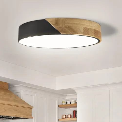 Miniatura 9 de Lámpara de Techo LED Empotrada: 12 Pulgadas 24W Luminaria de Dormitorio de Madera con Lámparas de Techo Redondas Modernas Planas Aéreas Minimalistas