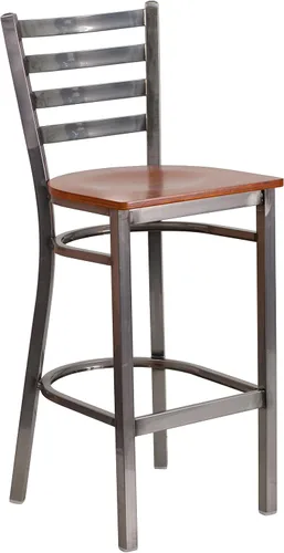 Flash Furniture HERCULES Series - Taburete de bar de metal con revestimiento transparente para restaurante, asiento de madera de cerezo Asiento de