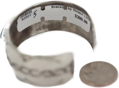 Miniatura 4 de $400Tag Certificado Navajo Natural Turquesa Nativo Americano Níquel Pulsera 92001-5 Hecho por Loma Siiva, Metal Piedra, Turquesa estabilizada