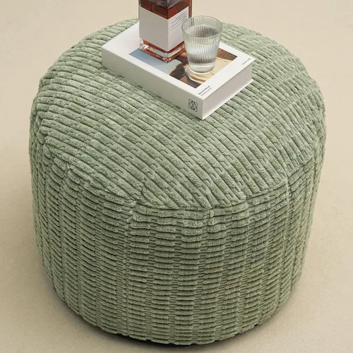 Miniatura 9 de Puf otomano redondo de relleno para reposapiés, cojín otomano de almacenamiento, pufs de piel sintética con relleno de trozos de espuma, silla