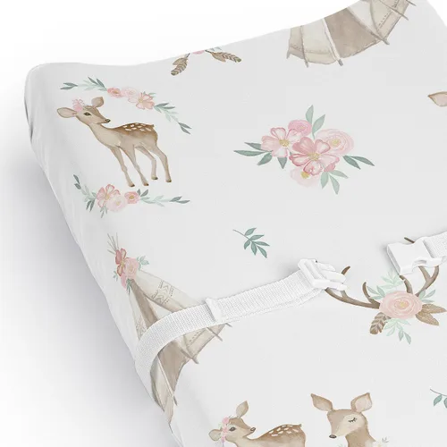 Miniatura 4 de Sweet Jojo Designs Funda para cambiador de bebé (flores de ciervos del bosque) para niñas, fundas para cambiar pañales para bebés/recién nacidos