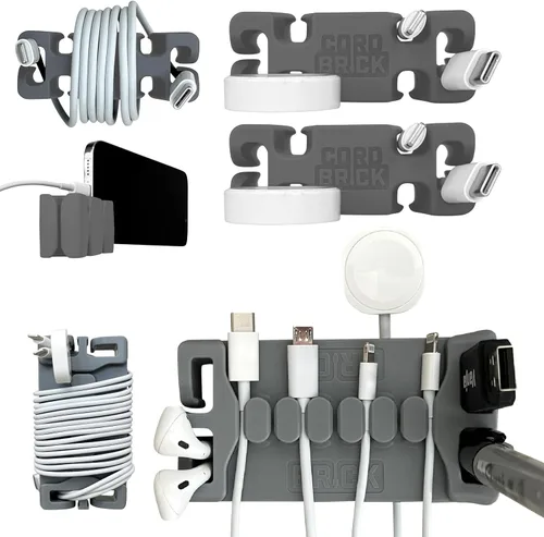 Miniatura 14 de CordBrick /DeskBrick - Paquete de soportes para cables con peso para mesita de noche y escritorio, cargador de teléfono, organizador de cables