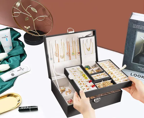 Miniatura 2 de Joyero organizador para mujeres y niñas, 2 en 1, cajas de joyería y organizadores, caja organizadora de joyas grande para anillos, pulseras