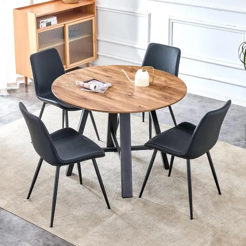 Miniatura 19 de Juego de 4 mesas de comedor redondas de 42 pulgadas para 4, sillas de mesa de cocina modernas, juego de 4 sillas tapizadas de madera con patas