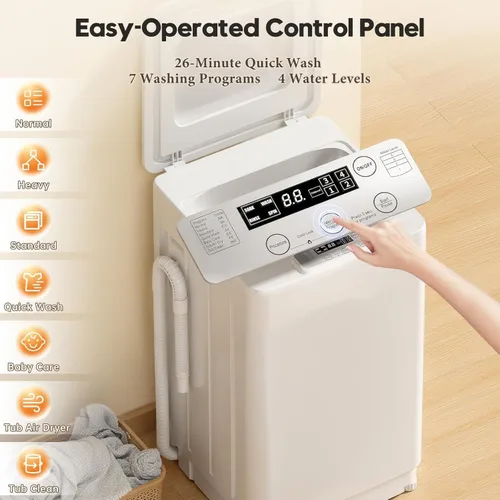Miniatura 5 de Auertech Juego combinado de lavadora y secadora portátil, lavadora totalmente automática de 18 libras con bañera interior de acero inoxidable