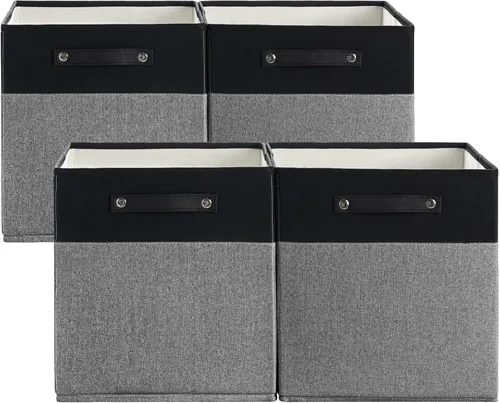 FinishingBo Contenedores de almacenamiento de lino fino de 13 x 13 pulgadas con asas, cajas de cubo de tela, organizadores de cestas para estantes