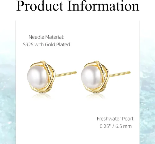 Miniatura 27 de Aretes de perlas para mujer, perlas redondas blancas, aretes de oro envueltos de alambre, joyería hecha a mano para mamá, amante y ella