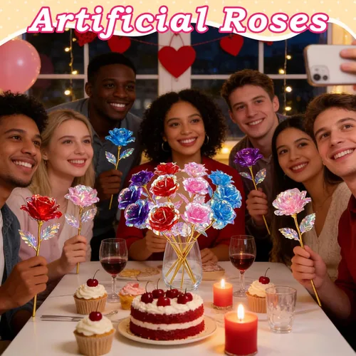 Miniatura 6 de Wowagoga 12 flores artificiales de rosa galaxia de 24 quilates, 4 colores de rosas para siempre, regalos para mujeres, niñas, mamá, esposa, hijas