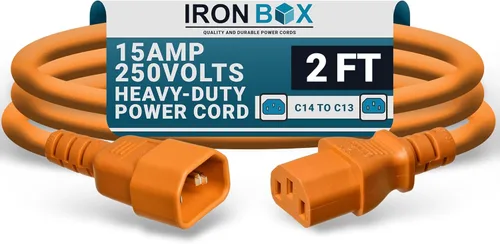Miniatura 26 de IronBox Electric - Cable de Alimentación C14 a C13 de Servicio Pesado, 15A, 250V, Cable de Extensión para Computadora 14/3 AWG - Cables