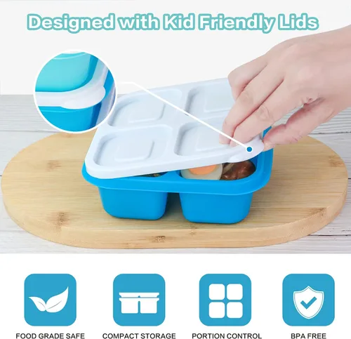 Miniatura 5 de Finorder Paquete de 4 recipientes de comida con 4 compartimentos para adultos, contenedores reutilizables para almuerzo de oficina, picnic