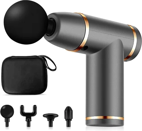 Miniatura 15 de Ergocar Potente pistola de masaje muscular tejido profundo, 6 velocidades masajeador de cuerpo eléctrico de mano con 4 cabezas súper silencioso Negro