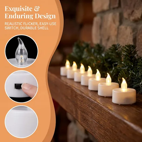 Miniatura 3 de Velas de té sin llama, funcionan con pilas, paquete de 50 velas votivas eléctricas LED parpadeantes de larga duración, 200 horas, realistas y Blanco