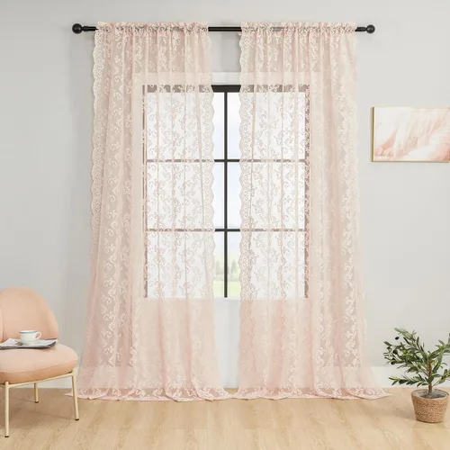 Miniatura 32 de Cortinas de encaje transparentes FOLKSIDE de 72 pulgadas de largo, juego de 2 cortinas florales victorianas de paisley para sala de estar, recámara
