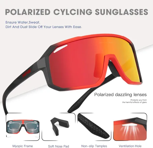 Miniatura 4 de KAPVOE Gafas de sol polarizadas para ciclismo, deportes, UV400, para correr, pesca, béisbol, para hombres y mujeres, K62 Negro rojo