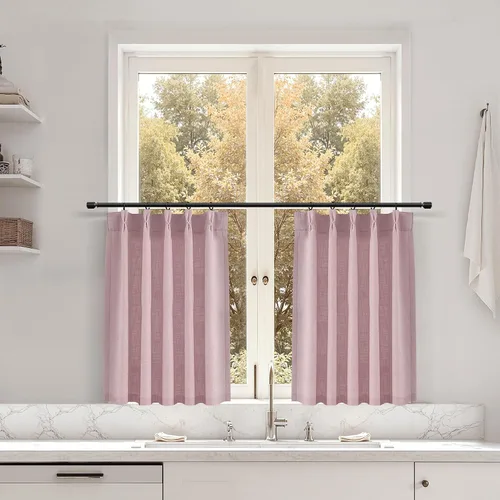 Miniatura 132 de Juego de 2 paneles de cortinas de ventana de cocina beige de 24 pulgadas de largo, con textura de lino, plisadas, filtrantes de luz, semi pequeñas