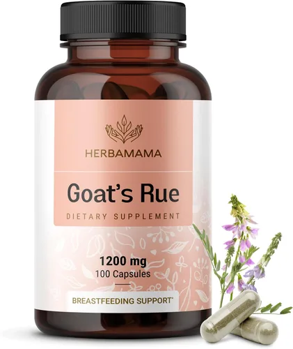HERBAMAMA Cápsulas de rue de cabra – 1200 mg Galega Officinalis para apoyo a la lactancia materna de la madre – Vegano, sin OMG cabras Rue Herb