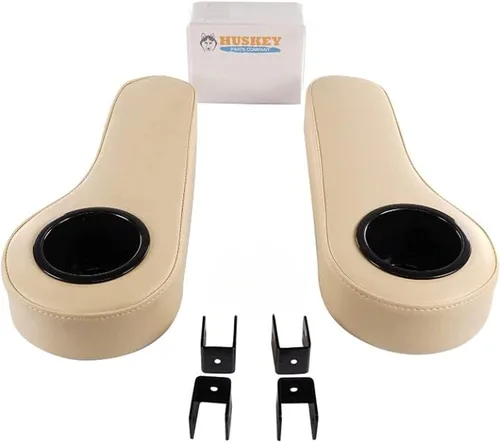 Huskey - 2 apoyabrazos para asiento trasero beige con portavasos compatibles con carritos de golf Yamaha instalados mediante el uso de nuestros