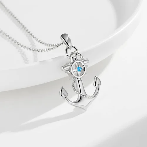 Miniatura 3 de Cuoka Collar con colgante de ancla de plata de ley, joyería náutica marinera para mujer