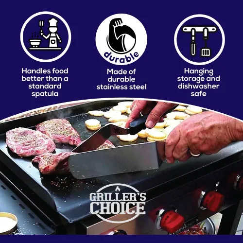 Miniatura 4 de Griller's Choice - Juego de espátulas para plancha de acero inoxidable, duradero, calidad comercial, apto para lavavajillas, ideal para Hibachi