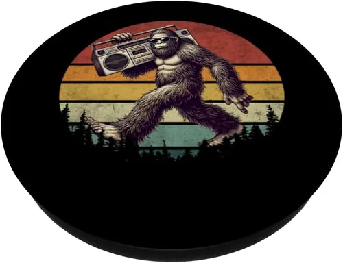 Miniatura 2 de Funny Retro Bigfoot Boombox 80s Hip Hop Sasquatch Vintage PopSockets Adhesive PopGrip