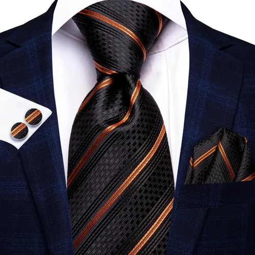 Miniatura 127 de Hi-Tie Corbatas de seda para hombre, diseño de cachemira a rayas, con bolsillo, gemelos cuadrados, conjunto formal de negocios
