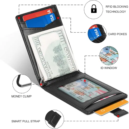 Miniatura 4 de BIAL Billetera para hombre, billetera delgada plegable con clip para dinero, billetera RFID con 6 tarjeteros de crédito y 1 ventana
