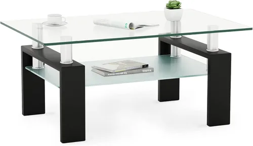 Miniatura 13 de IANIYA Mesa de centro de vidrio templado para decoración moderna de sala de estar, fácil de limpiar con bordes redondeados seguros y diseño