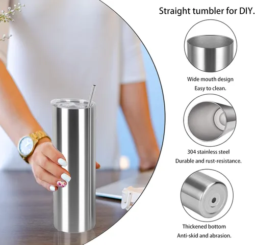 Miniatura 3 de Juego de vasos rectos y delgados de 20 onzas, vaso de viaje delgado de acero inoxidable a granel, regalo de cumpleaños para mujeres, amigas y 20