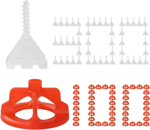 Sistema de nivelación de azulejos DGSL 1/8", 300 piezas de espaciadores de azulejos y 100 piezas de tapa roja, sistema de nivelación de espaciadores