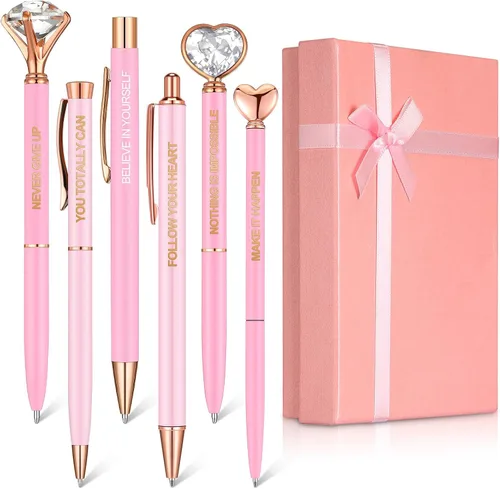 Miniatura 13 de Yeaqee Juego de 6 bolígrafos inspiradores para mujer, regalo 2026, bolígrafos de diamante con cristal, suministros de oficina motivacionales con Azul