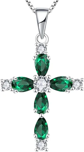 Miniatura 116 de YL Collar de cruz de plata de ley 925 con colgante de piedra natal religiosa para mujer
