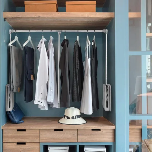Miniatura 7 de Barra de armario extraíble, organizador de armario ajustable, riel de ropa para colgar ropa resistente, colgador de barra de ropa suave, ahorro