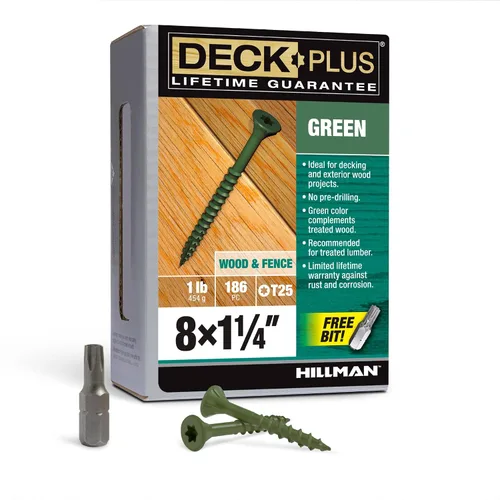 Miniatura 27 de Deck Plus Tornillos para Madera Exterior y Cercas con Revestimiento Epoxi de 2-1/2 Pulgadas #10 x 2-1/2" Torx/Star Drive Incluido Rosca Gruesa, Verde
