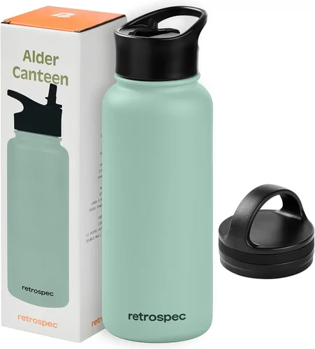 Miniatura 9 de Retrospec Botella de agua aislada de aliso con tapa de popote y tapa de asa, termo de acero inoxidable con boca ancha de doble pared aislada al