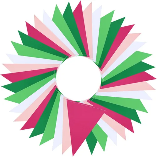 Miniatura 5 de Mefuny Banderines en blanco de 30 pies, 45 unidades, color verde, rosa, blanco, banderines de banderines triangulares, guirnaldas de banderines